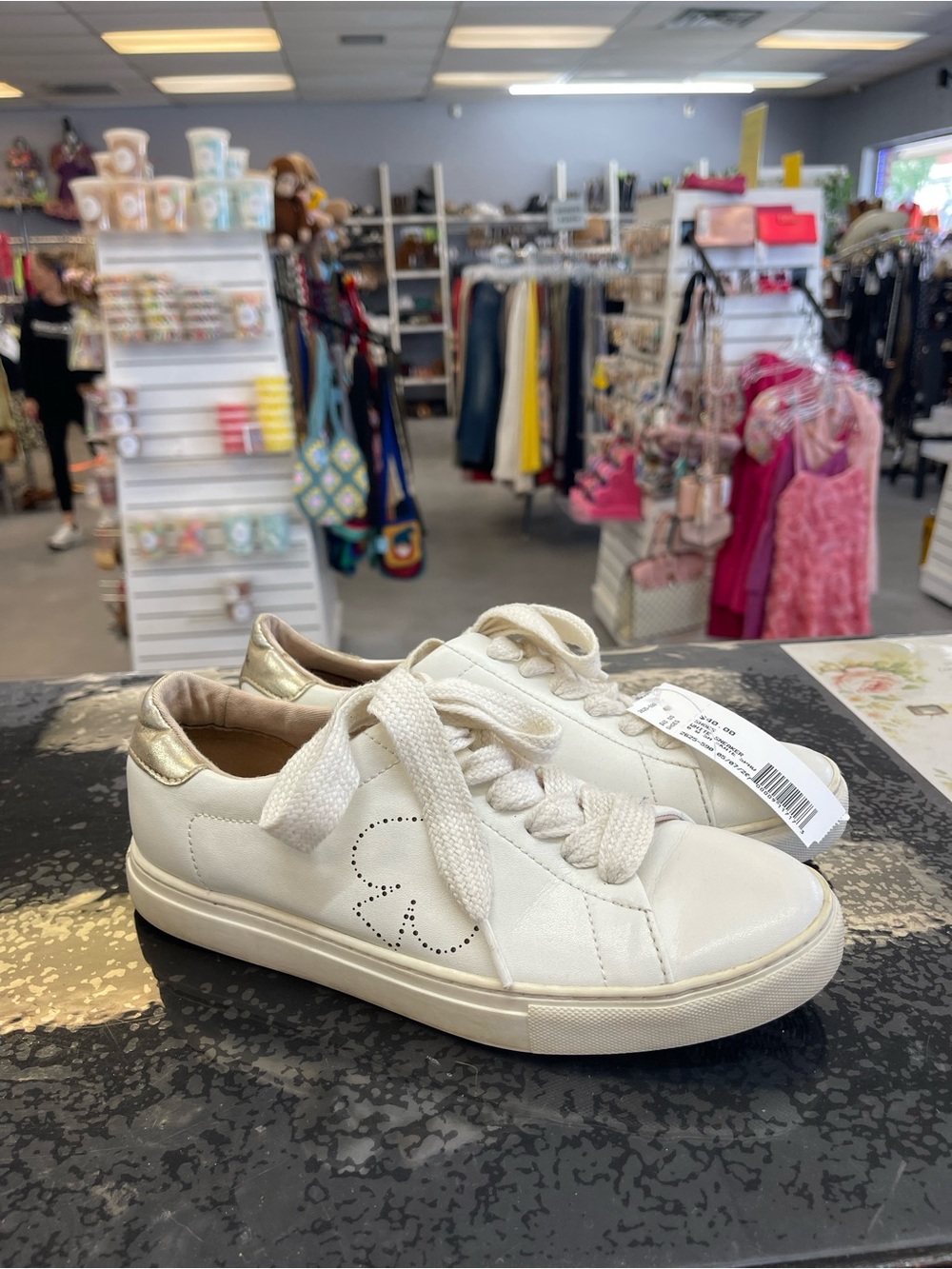 kate spade White Leather Sneakers with Gold Heel Tab